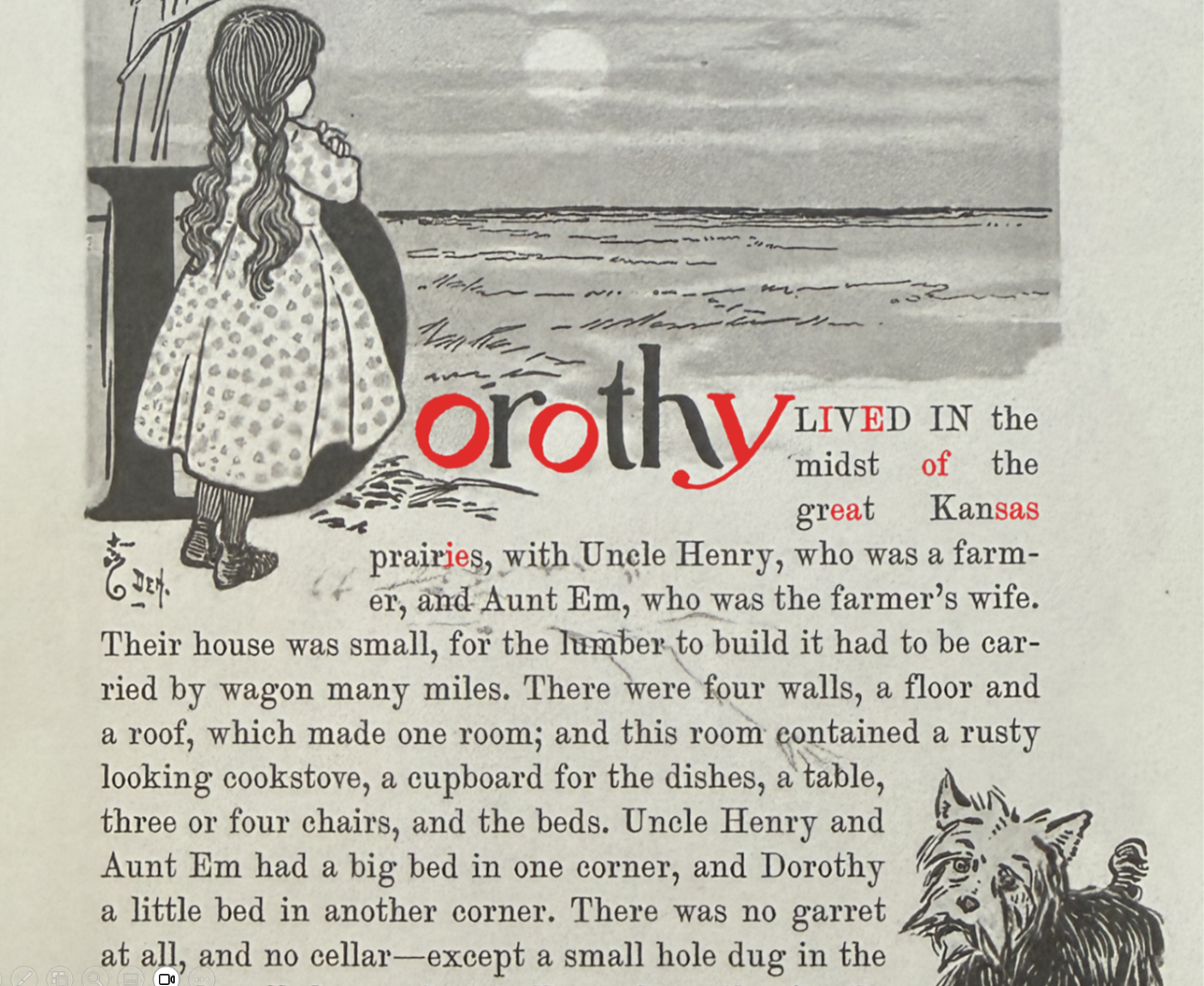 Lesson screen: Dorothy lived in the midst of the great Kansas prairies