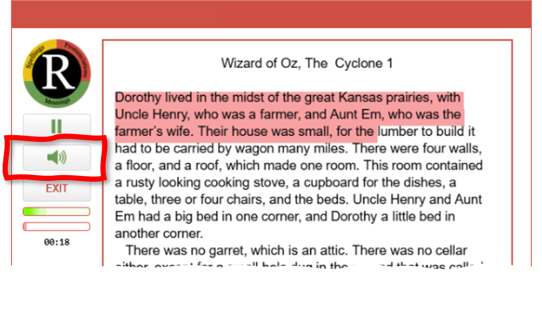 Speaker button in the lesson controls